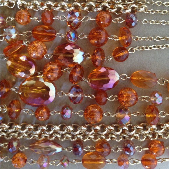 Charming Charlie Orange and Gold Bead Necklace - Picture 2 of 2