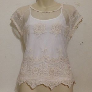 Vintage Style Ivory Lace Embroidered Top