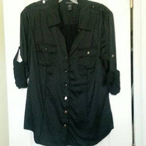 Black silk button down