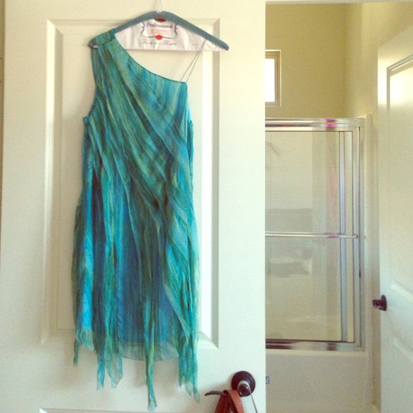 100% silk, ocean blue dress,.  Size Small.