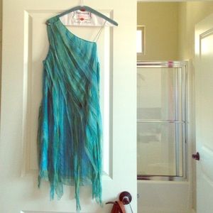 100% silk, ocean blue dress,.  Size Small.