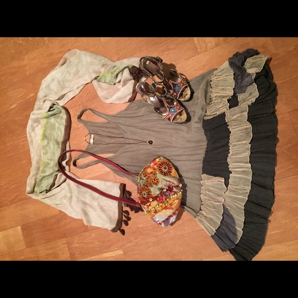 M. Fredric taupe dress, L.