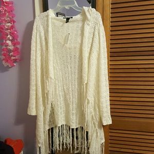 Open knit hooded cardigan