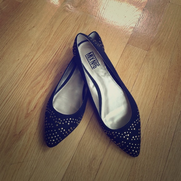 Black suede studded flats