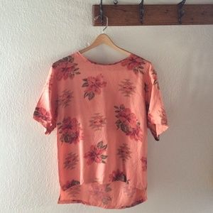 Vintage hi-lo silk blouse roses and Aztec print