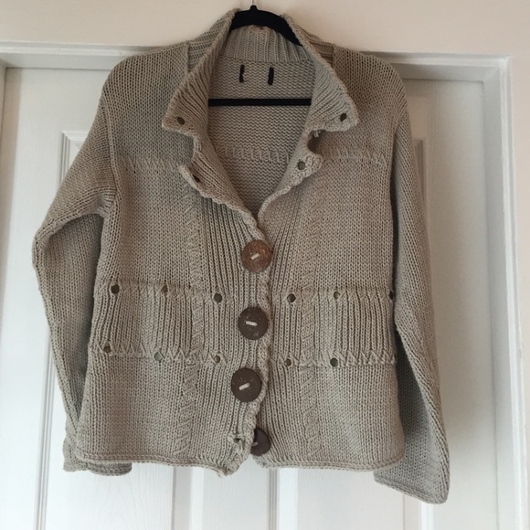 Cable Knit Cardigan Sweater with Mock Neck