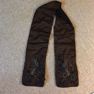 Brown silk scarf with beaded flower detail