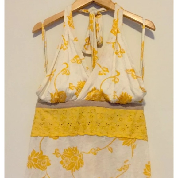 Free People XS YELLOW LACE Backless Halter Top