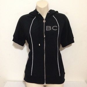 BCBGMaxAzria Rhinestone Short Sleeve Hooded Top