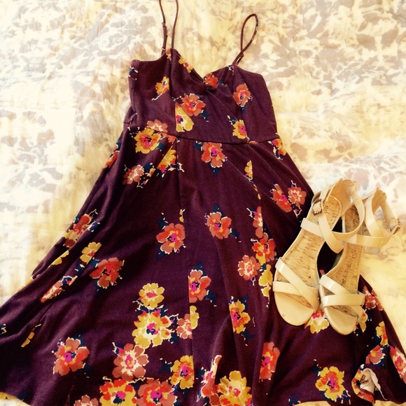 Purple Floral Spaghetti Strap Dress