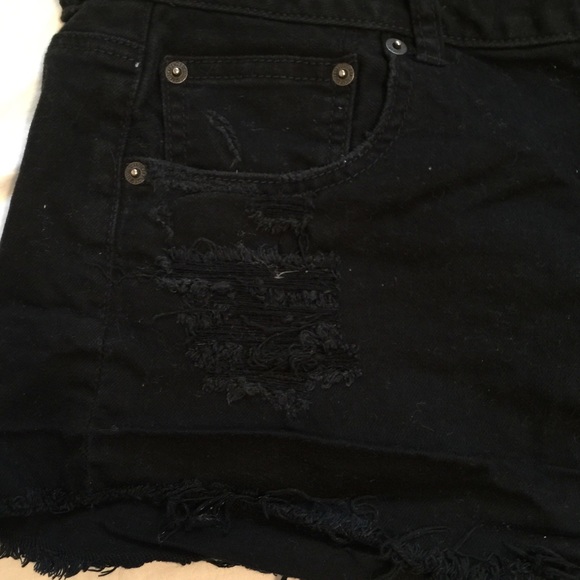 AE Distressed black denim shorts