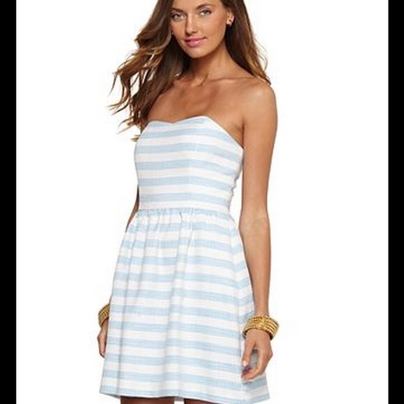 LILLY PULITZER: Blue Striped Strapless Dress