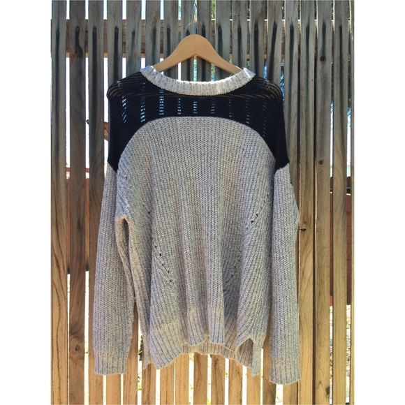 Gray Sparkle & Fade Mesh Inset Knit Sweater