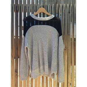 Gray Sparkle & Fade Mesh Inset Knit Sweater