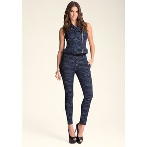 BEBE denim camo vest cargo skinny jeans set