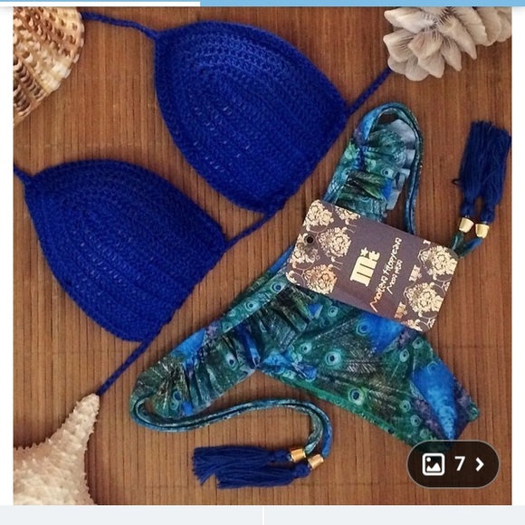 Crochet blue peacock bathing suit