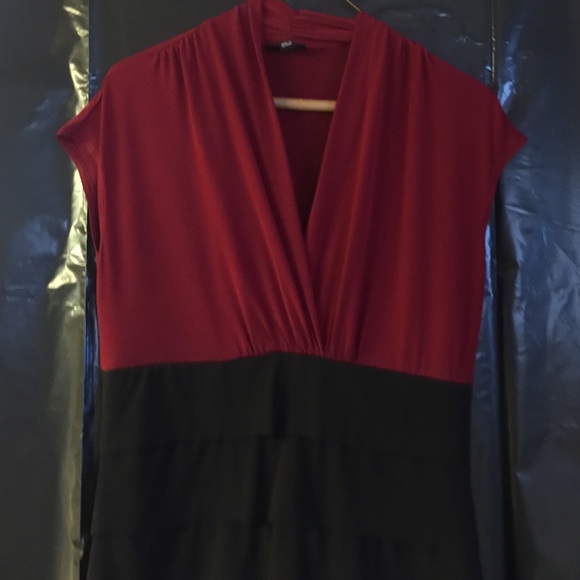 Rich burgundy and black color block dress