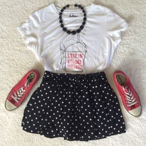 Black & White Polka Dotted Cinch-Waist Skirt