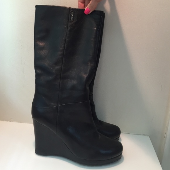 Prada Leather Wedge Boot Size 39