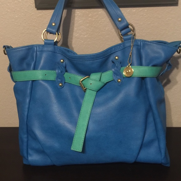 Green and blue handbag