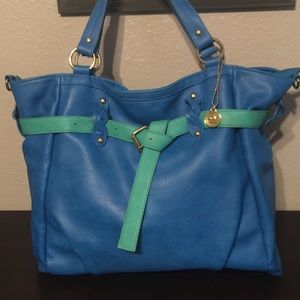 Green and blue handbag