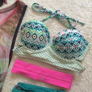 Neon Tribal Print Bikini Top