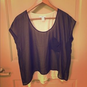 LAYERED NUDE/TAN AND BLACK SHEER TOP