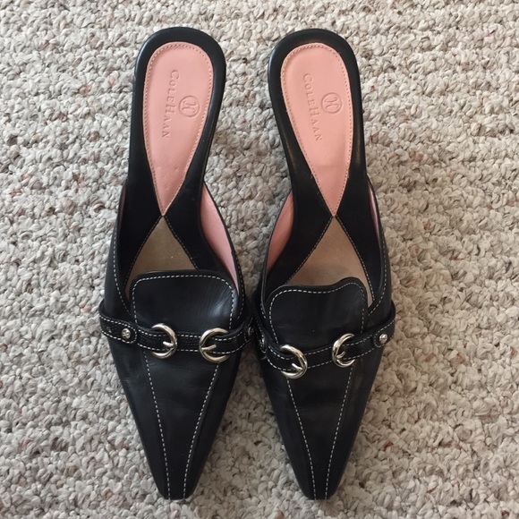 Cole Haan Black Leather Pointed Toe Heels