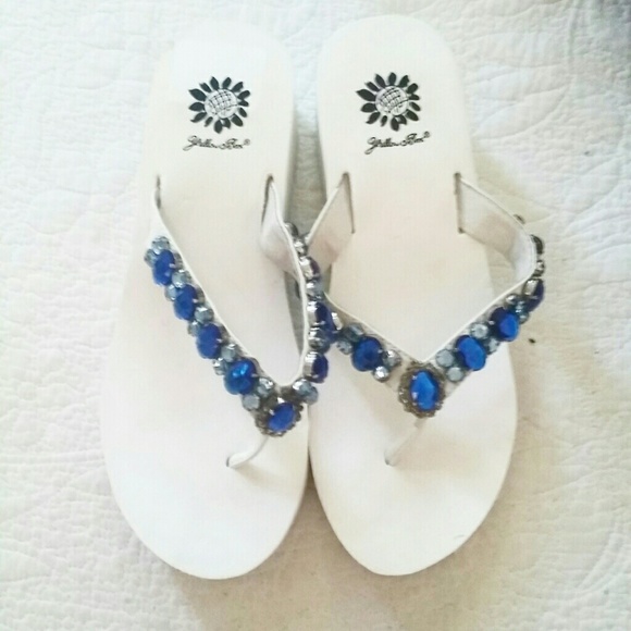 yellow box Shoes - ON SALE White flip flop wedge shoe