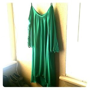 Open shoulder jade dress