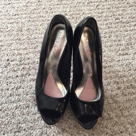 Paris Hilton Black Patent Peep Toe Heels