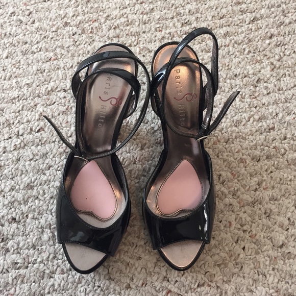 Paris Hilton Black Peep Toe Heels with Ankle Strap - Picture 1 of 3