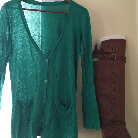 ❌❌SOLD❌❌JCrew linen cardigan gem green - Picture 1 of 3