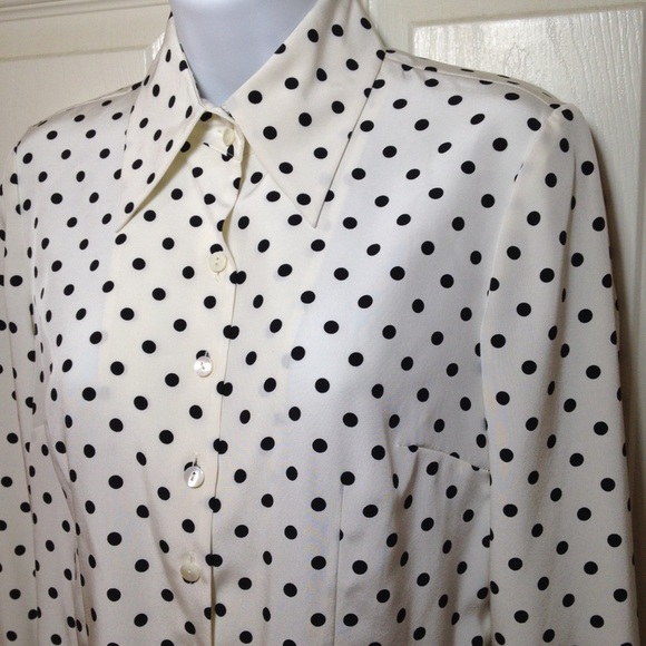 SOLD Pure silk Talbots white/black polkadot French - Picture 1 of 4