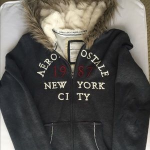Aeropostale Zip-Up Hoodie with Fur Hood