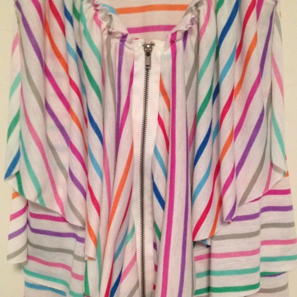Zipper Front Candy Stripes Ruffle Tank - Picture 2 of 3