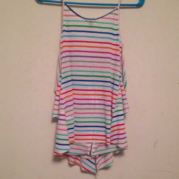 Zipper Front Candy Stripes Ruffle Tank - Picture 3 of 3