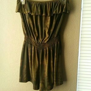 Army green strapless romper