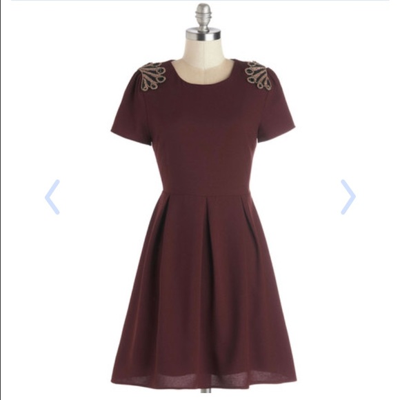 Maroon Beaded Shoulder Dress