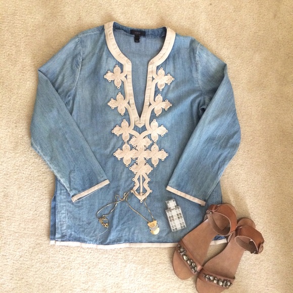 LIKE NEW J.Crew Chambray Tunic with embroidery