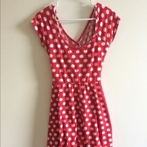 Open back red polkadot dress