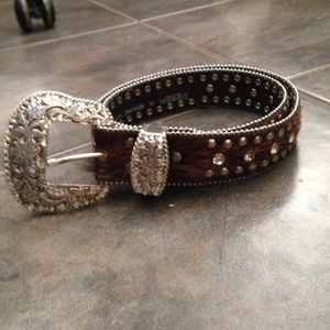 NEW genuine bejeweled leather belt