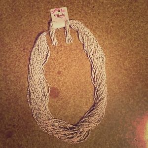 Ivory Colored Beaded Necklace and Earring Set