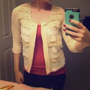 Tiered Lace White Cream Cardigan