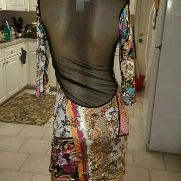 New metallic pattern bodycon mesh back dress - Picture 2 of 2