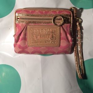 Authentic COACH Poppy pink and gold wristlet