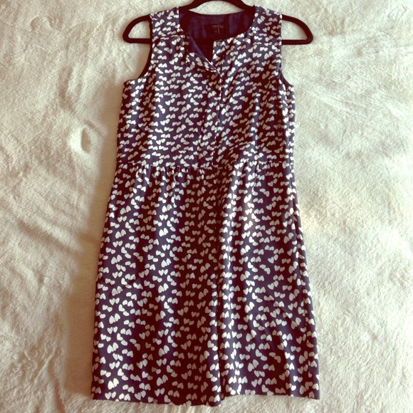 J.Crew sleeveless navy blue hearts dress