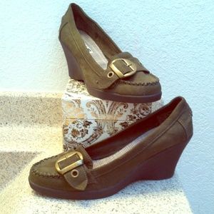 Olive Green Buckle Wedges