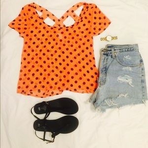 FRANCESCA'S polka-dot coral top