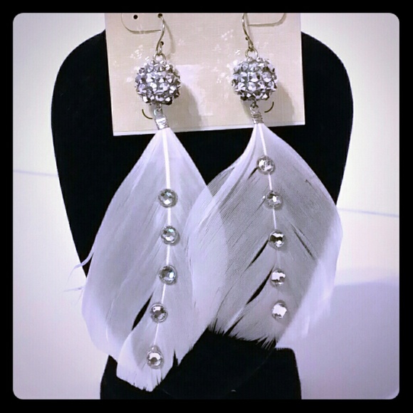 Feather Earrings with Bling